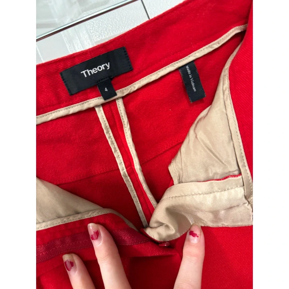 Theory 4 High Rise $298. Moleskin Twill Trousers Cotton Pants Cropped Red - Picture 4 of 10